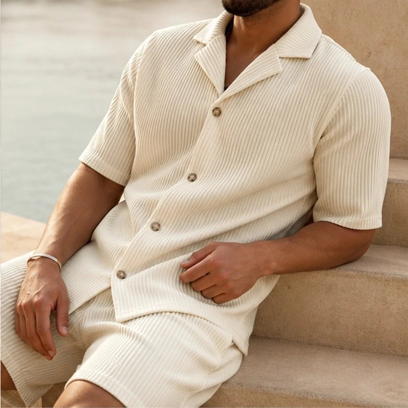 Gable Textured Short Sleeve Resort Set - White - men's resort set - Brondals - Image 2