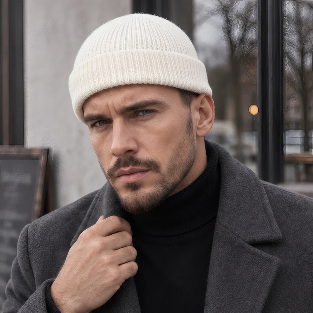 Gareth Stretch Knit Ribbed Beanie - White - Accessory - Brondals - Image 2