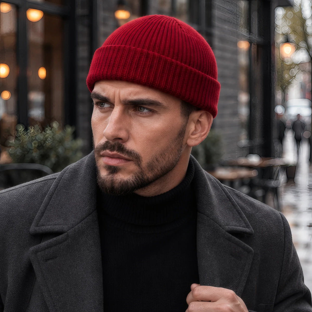Gareth Stretch Knit Ribbed Beanie - Burgundy - Accessory - Brondals - Image 2