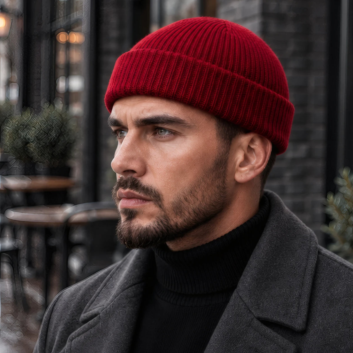 Gareth Stretch Knit Ribbed Beanie - Burgundy - Clothing Accessories > Hats > Beanies - Brondals - Image 1