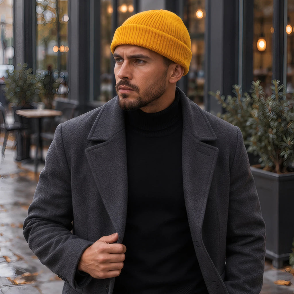 Gareth Stretch Knit Ribbed Beanie - Yellow - Accessory - Brondals - Image 2