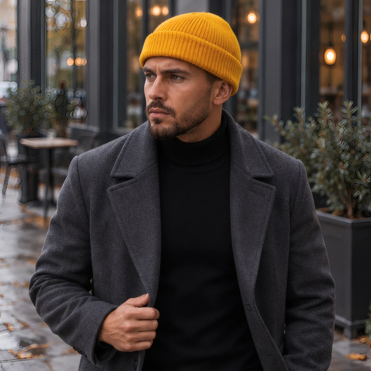 Gareth Stretch Knit Ribbed Beanie - Yellow - Accessory - Brondals - Image 2
