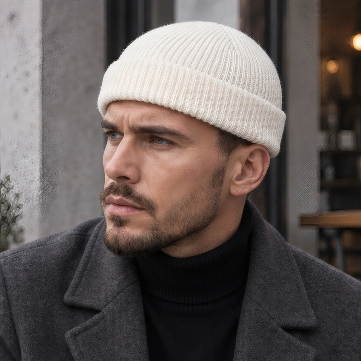 Gareth Stretch Knit Ribbed Beanie - White - Clothing Accessories > Hats > Beanies - Brondals - Image 1