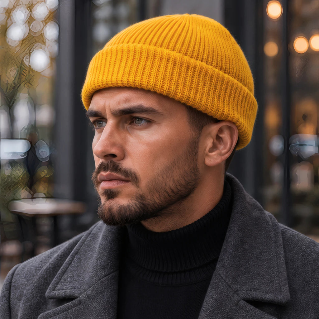Gareth Stretch Knit Ribbed Beanie - Yellow - Clothing Accessories > Hats > Beanies - Brondals - Image 1
