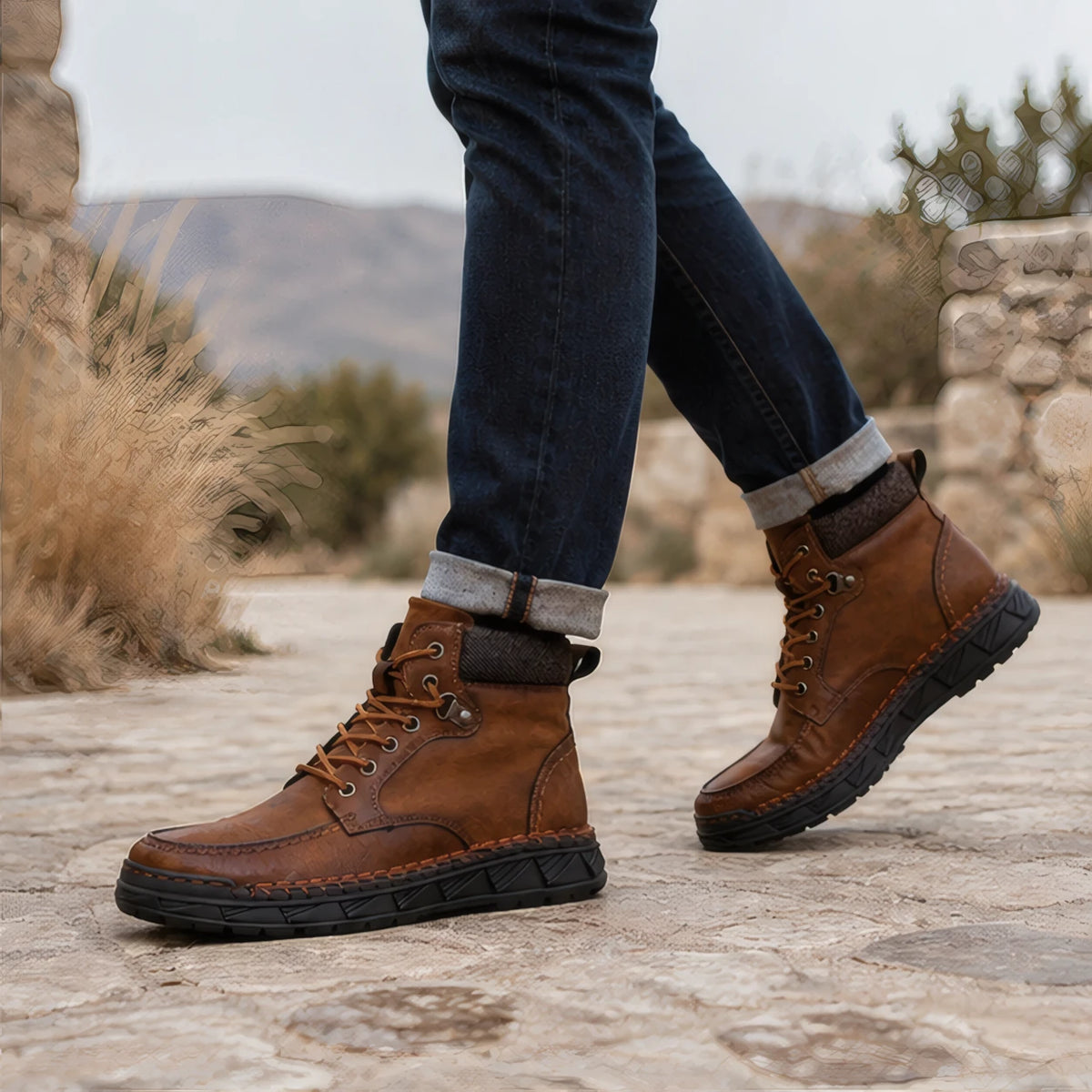 Garrett Men's Moc-Toe Boots - Chestnut Brown - Catalog Group: Footwear - Brondals - Image 2