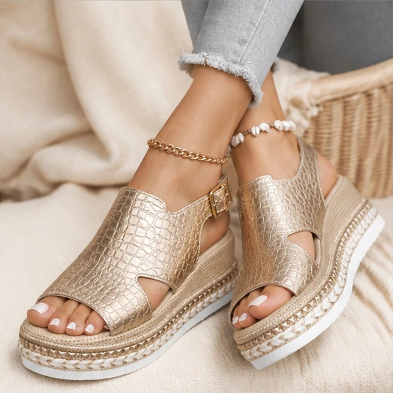 Gilda Metallic Cushioned Wedge Sandals - Gold - Women's Footwear > Sandals > Wedge Sandals - Brondals - Image 3