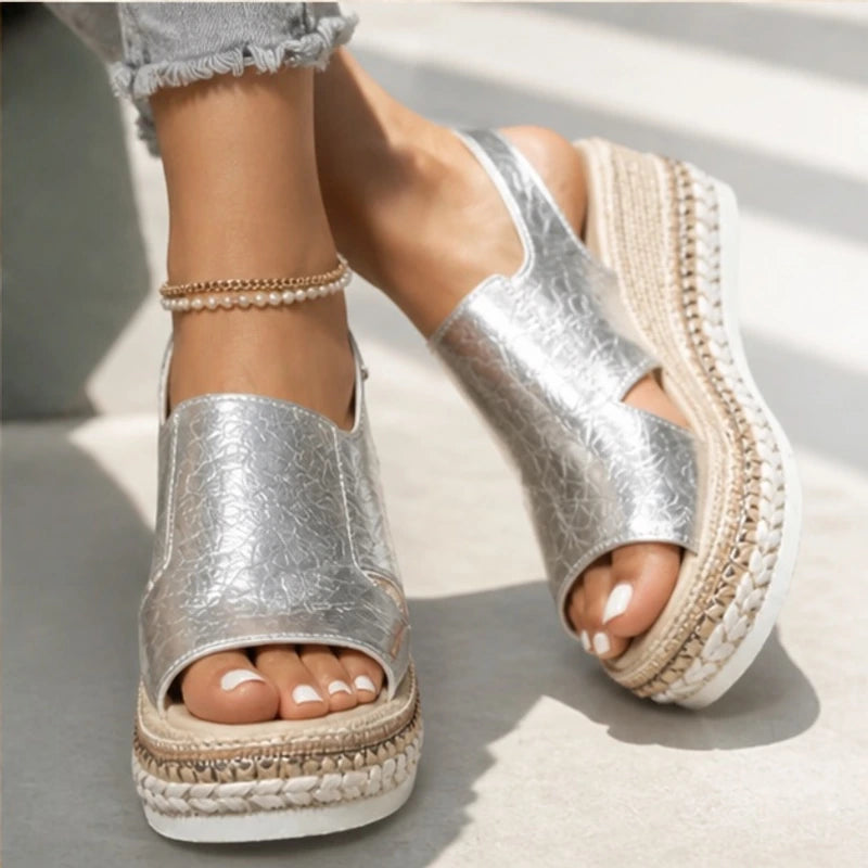 Gilda Metallic Cushioned Wedge Sandals - Silver - female - Brondals - Image 4