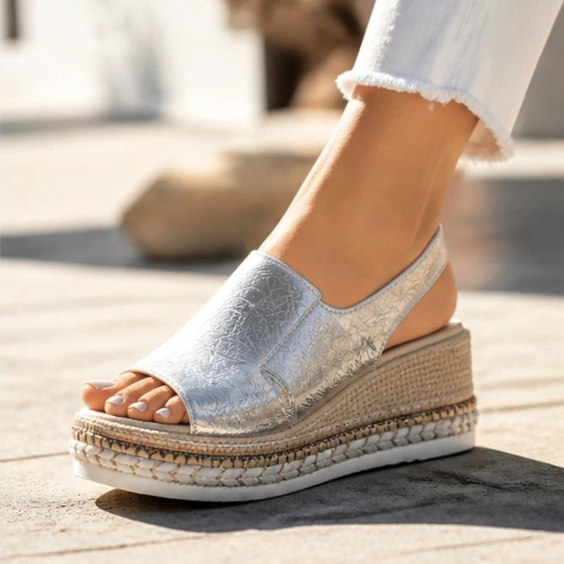 Gilda Metallic Cushioned Wedge Sandals - Silver - Shoes - Brondals - Image 2