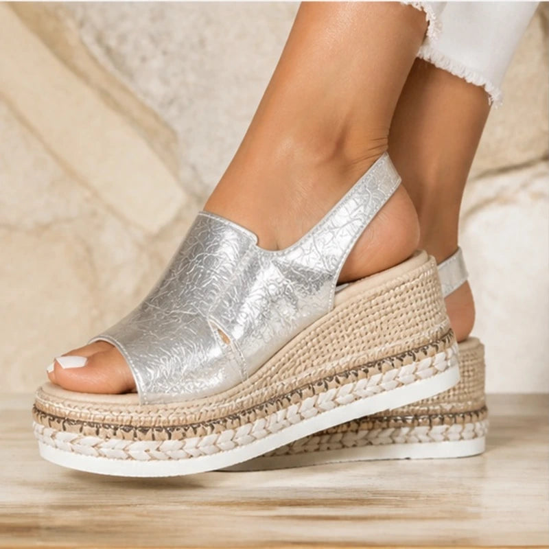 Gilda Metallic Cushioned Wedge Sandals - Silver - Women's Footwear > Sandals > Wedge Sandals - Brondals - Image 3