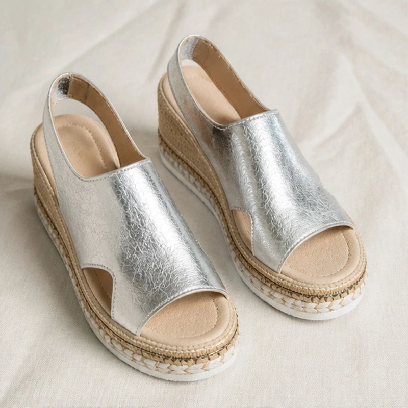 Gilda Metallic Cushioned Wedge Sandals - Silver - Women's Footwear > Sandals > Wedge Sandals - Brondals - Image 1