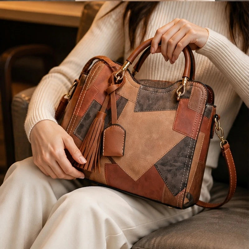 Gisela Panelled Structured Top-Handle Handbag - Umber - women's accessories - Brondals - Image 4