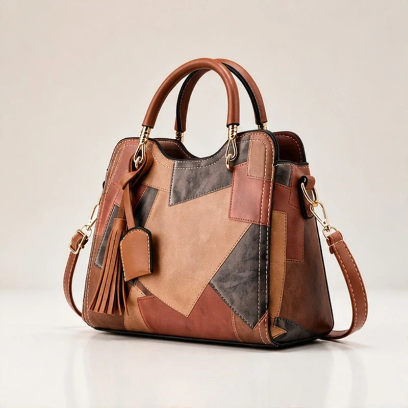 Gisela Panelled Structured Top-Handle Handbag - Umber - Women's Accessories > Structured Top-Handle Handbags - Brondals - Image 1