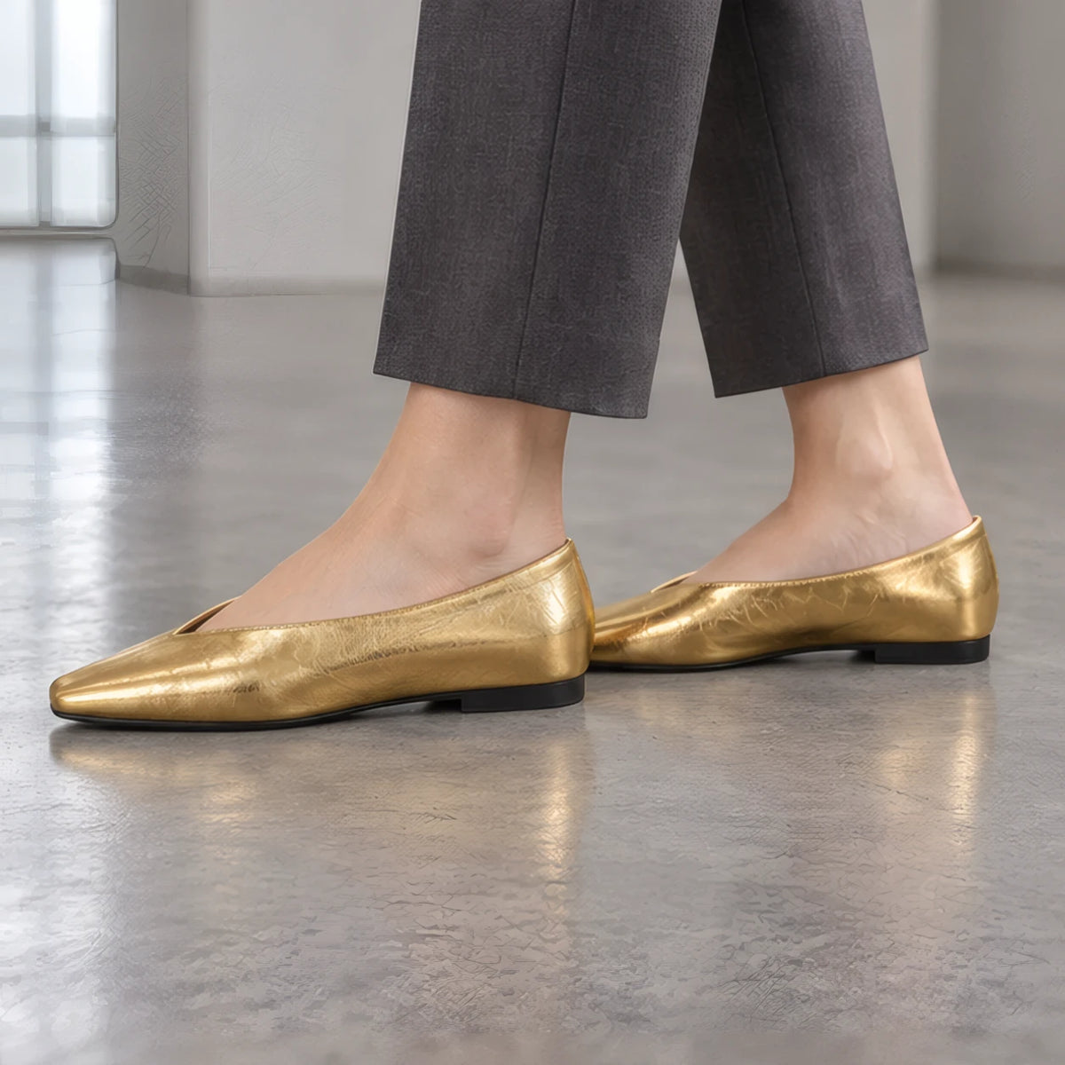 Giulia Women's Metallic Square-Toe Leather Flat Mules - Gold - Women's Footwear > Flats > Mules - Brondals - Image 1