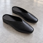 Giulia Women's Metallic Square-Toe Leather Flat Mules - Black - wapfoot - Brondals - Image 3