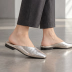 Giulia Women's Metallic Square-Toe Leather Flat Mules - Silver - wap - Brondals - Image 2