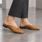 Giulia Women's Metallic Square-Toe Leather Flat Mules - Brown - Women's Footwear > Flats > Mules - Brondals - Image 1