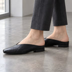 Giulia Women's Metallic Square-Toe Leather Flat Mules - Black - Women's Footwear > Flats > Mules - Brondals - Image 1