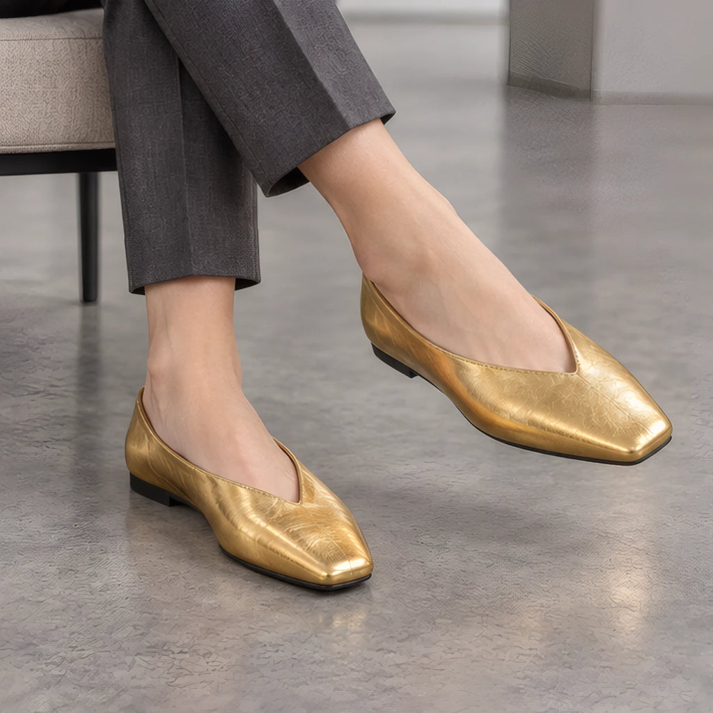 Giulia Women's Metallic Square-Toe Leather Flat Mules - Gold - wap - Brondals - Image 2