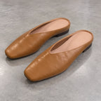 Giulia Women's Metallic Square-Toe Leather Flat Mules - Brown - wapfoot - Brondals - Image 3