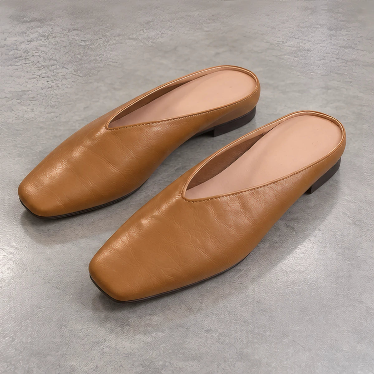 Giulia Women's Metallic Square-Toe Leather Flat Mules - Brown - wapfoot - Brondals - Image 3