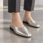 Giulia Women's Metallic Square-Toe Leather Flat Mules - Silver - Women's Footwear > Flats > Mules - Brondals - Image 1