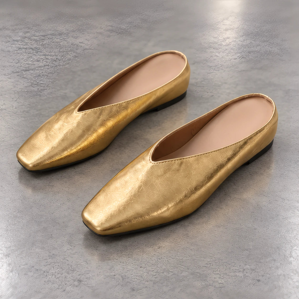 Giulia Women's Metallic Square-Toe Leather Flat Mules - Gold - wapfoot - Brondals - Image 3