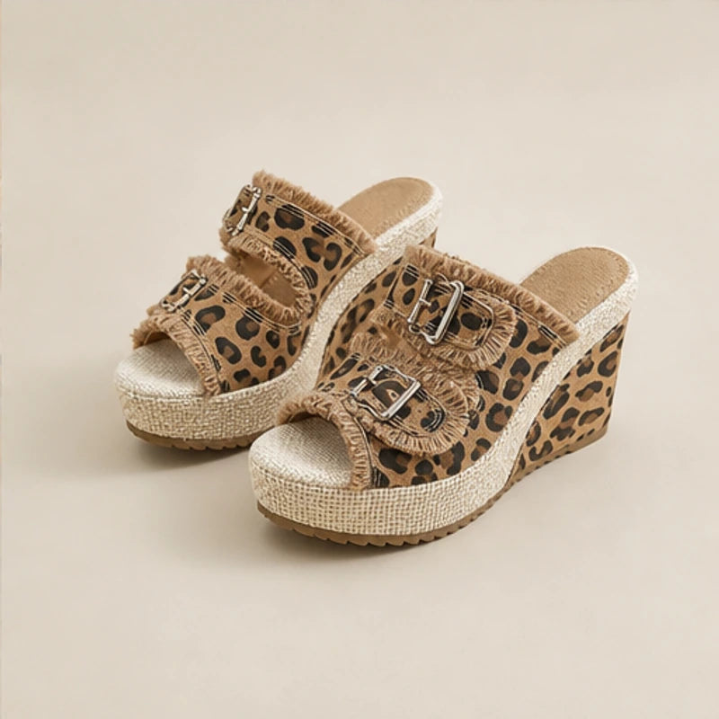 Grazia Denim Wedge Slide Sandals - Leopard - women's sandals - Brondals - Image 2