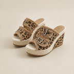 Grazia Denim Wedge Slide Sandals - Leopard - women's sandals - Brondals - Image 2