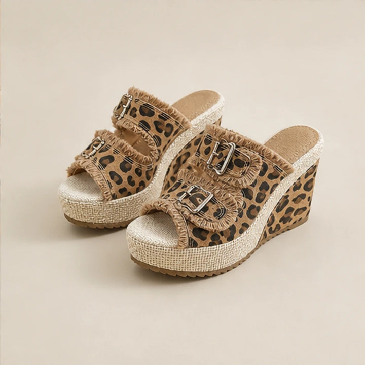 Grazia Denim Wedge Slide Sandals - Leopard - women's sandals - Brondals - Image 2