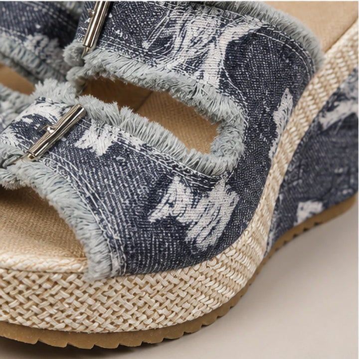 Grazia Denim Wedge Slide Sandals - Gray - platform sandals - Brondals - Image 5