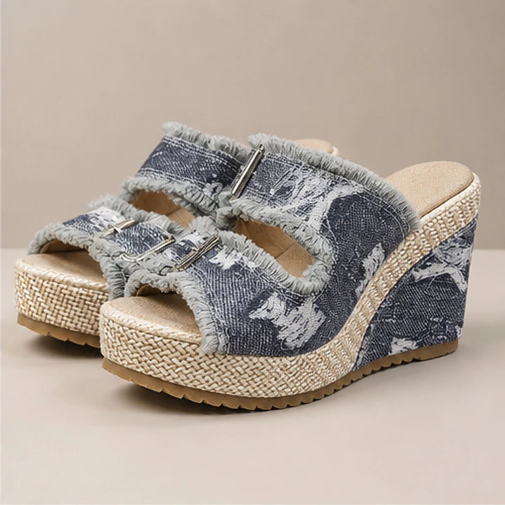 Grazia Denim Wedge Slide Sandals - Gray - denim sandals - Brondals - Image 4
