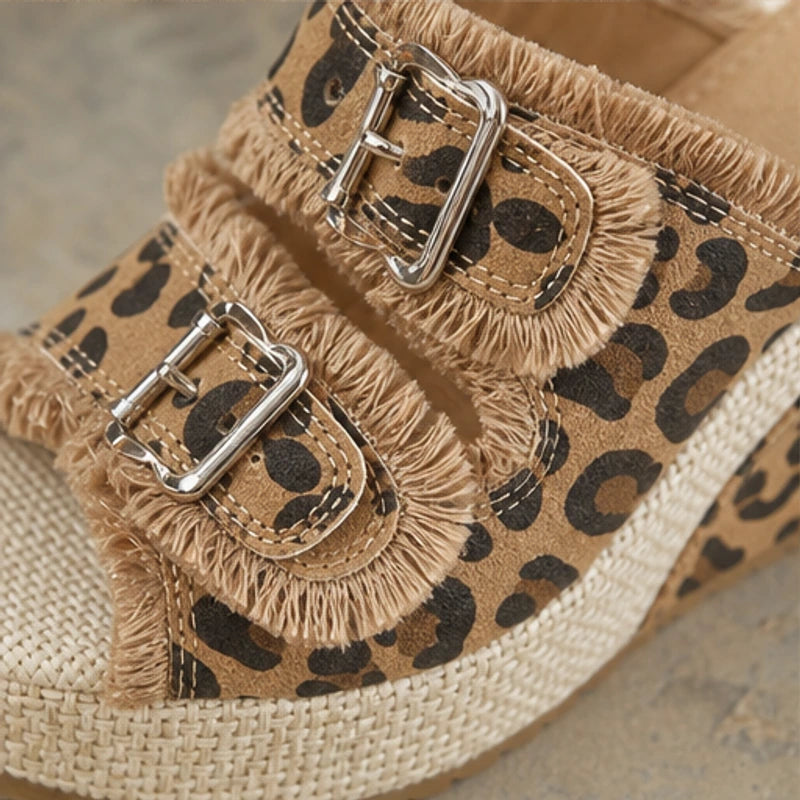 Grazia Denim Wedge Slide Sandals - Leopard - denim sandals - Brondals - Image 4
