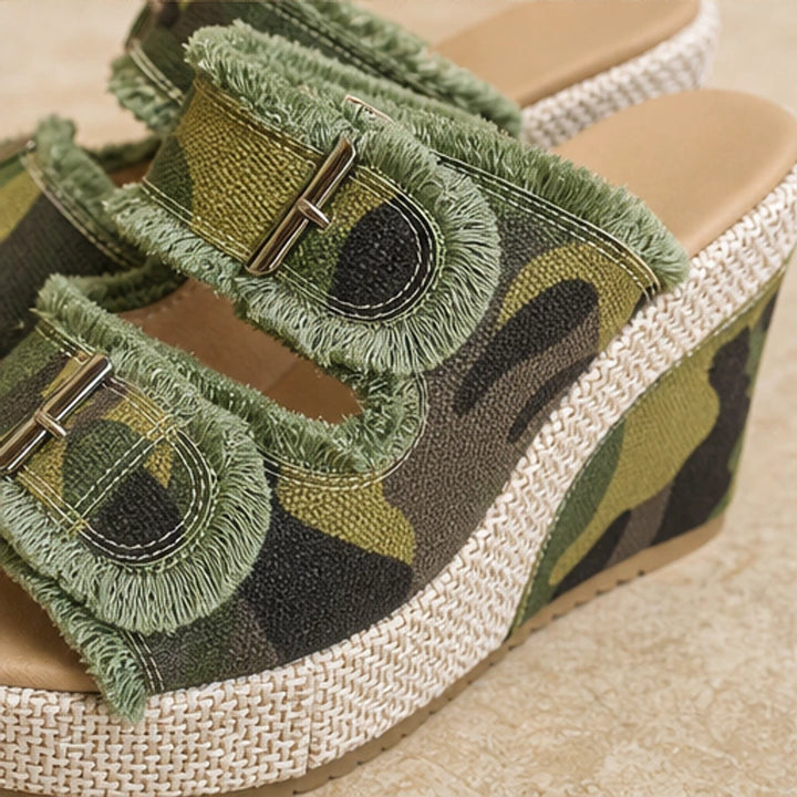 Grazia Denim Wedge Slide Sandals - Green Camo - denim sandals - Brondals - Image 4