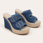 Grazia Denim Wedge Slide Sandals - Blue - wedge sandals - Brondals - Image 3