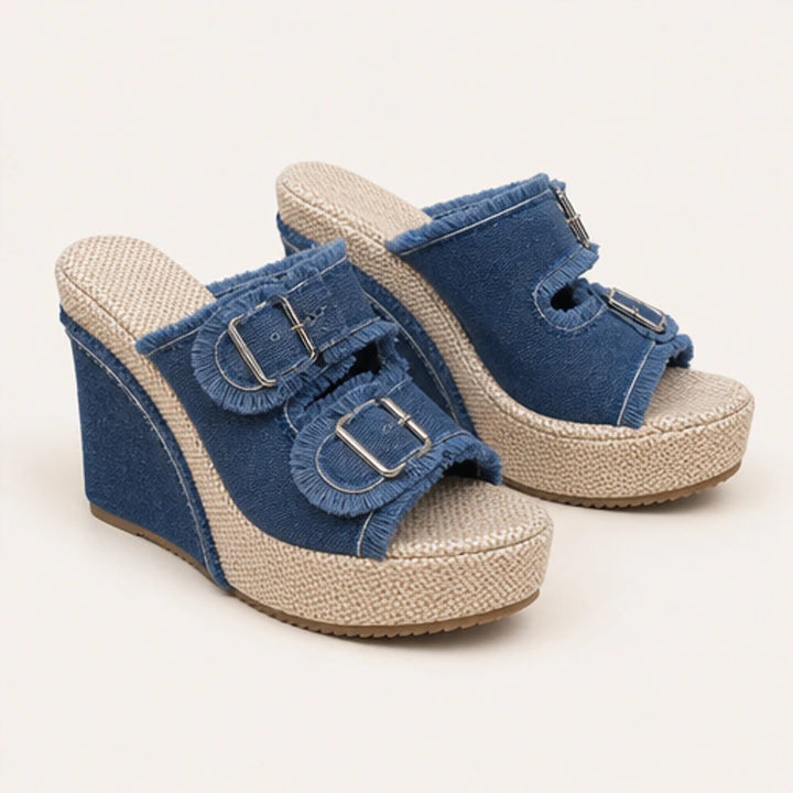 Grazia Denim Wedge Slide Sandals - Blue - wedge sandals - Brondals - Image 3