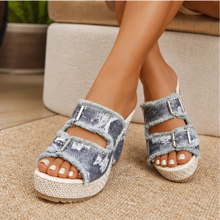 Grazia Denim Wedge Slide Sandals - Gray - women's sandals - Brondals - Image 2