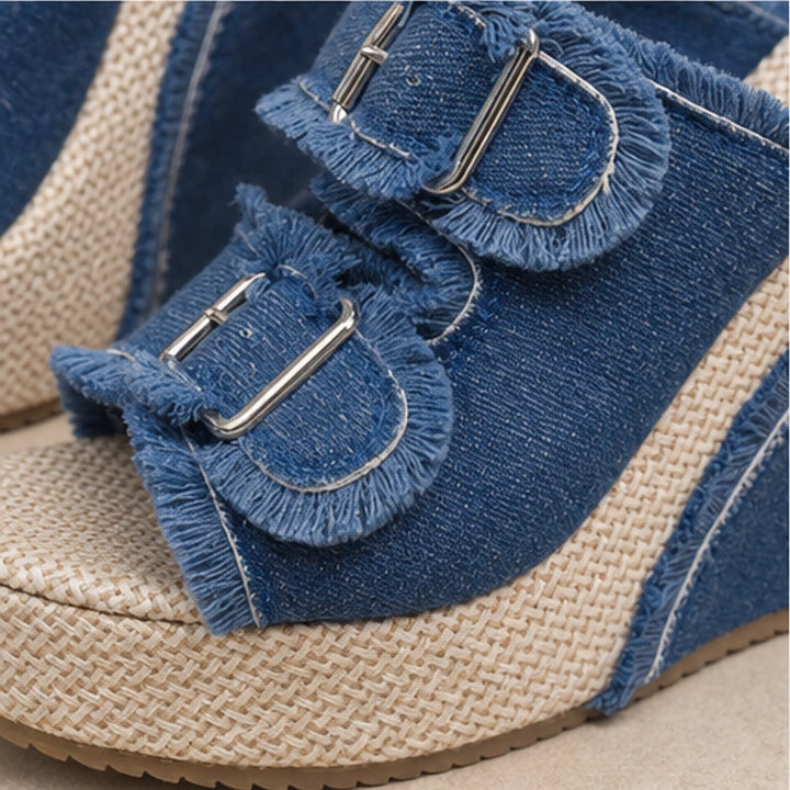 Grazia Denim Wedge Slide Sandals - Blue - denim sandals - Brondals - Image 4