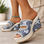 Grazia Denim Wedge Slide Sandals - Gray - Sandals - Brondals - Image 1