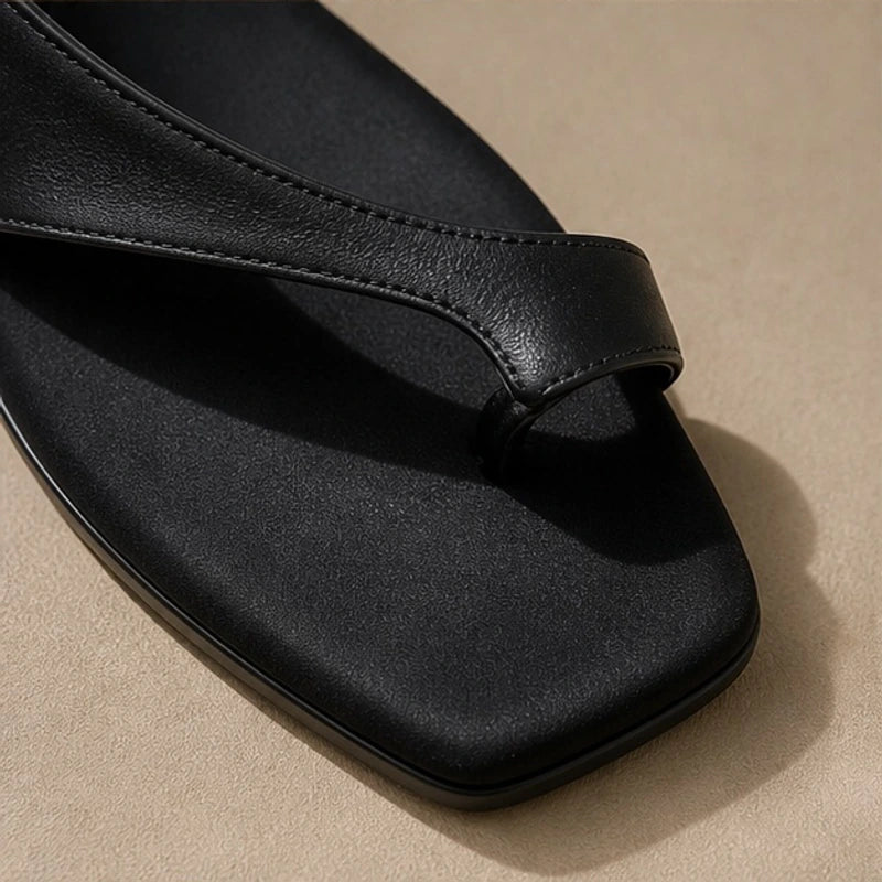 Greta Genuine Leather Flat Sandal - Black - genuine leather sandals - Brondals - Image 2