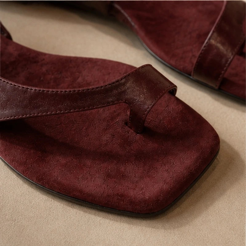Greta Genuine Leather Flat Sandal - Maroon - genuine leather sandals - Brondals - Image 2