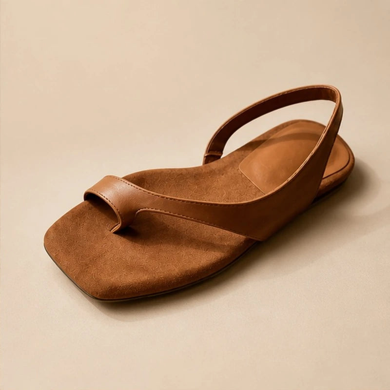 Greta Genuine Leather Flat Sandal - Brown - genuine leather sandals - Brondals - Image 2
