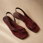 Greta Genuine Leather Flat Sandal - Maroon - Sandals - Brondals - Image 1