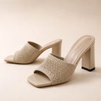 Gwendolyn Soft Knit Platform Sandals - Beige - Sandals - Brondals - Image 1
