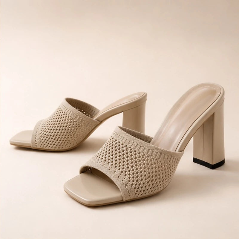 Gwendolyn Soft Knit Platform Sandals - Beige - Sandals - Brondals - Image 1