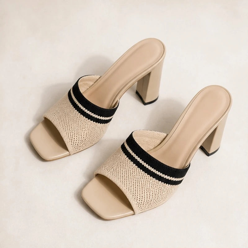 Gwendolyn Soft Knit Platform Sandals - Beige Trim - Sandals - Brondals - Image 1
