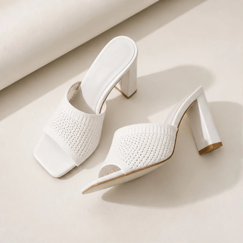 Gwendolyn Soft Knit Platform Sandals - White - Sandals - Brondals - Image 1