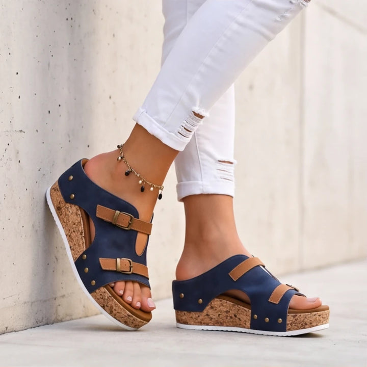 Mellina Platform Sandals - Navy - cork platform - Brondals - Image 4