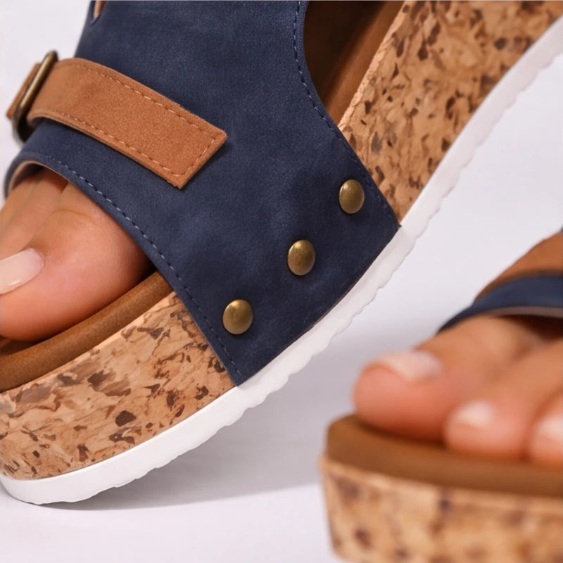 Mellina Platform Sandals - Navy - double buckle - Brondals - Image 6