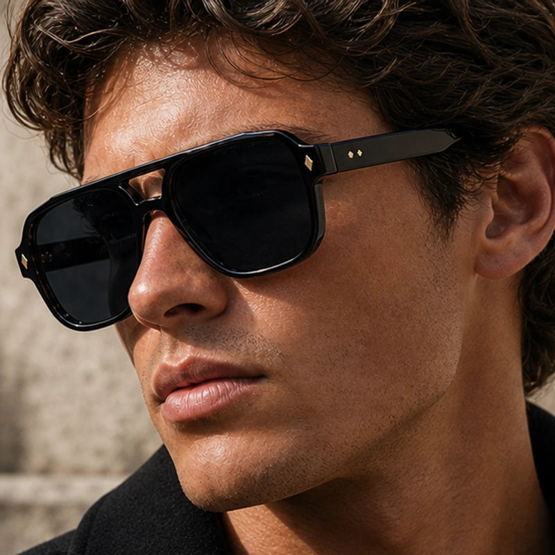 Palma Azure Aviator Sunglasses - Midnight Black - double bridge - Brondals - Image 5