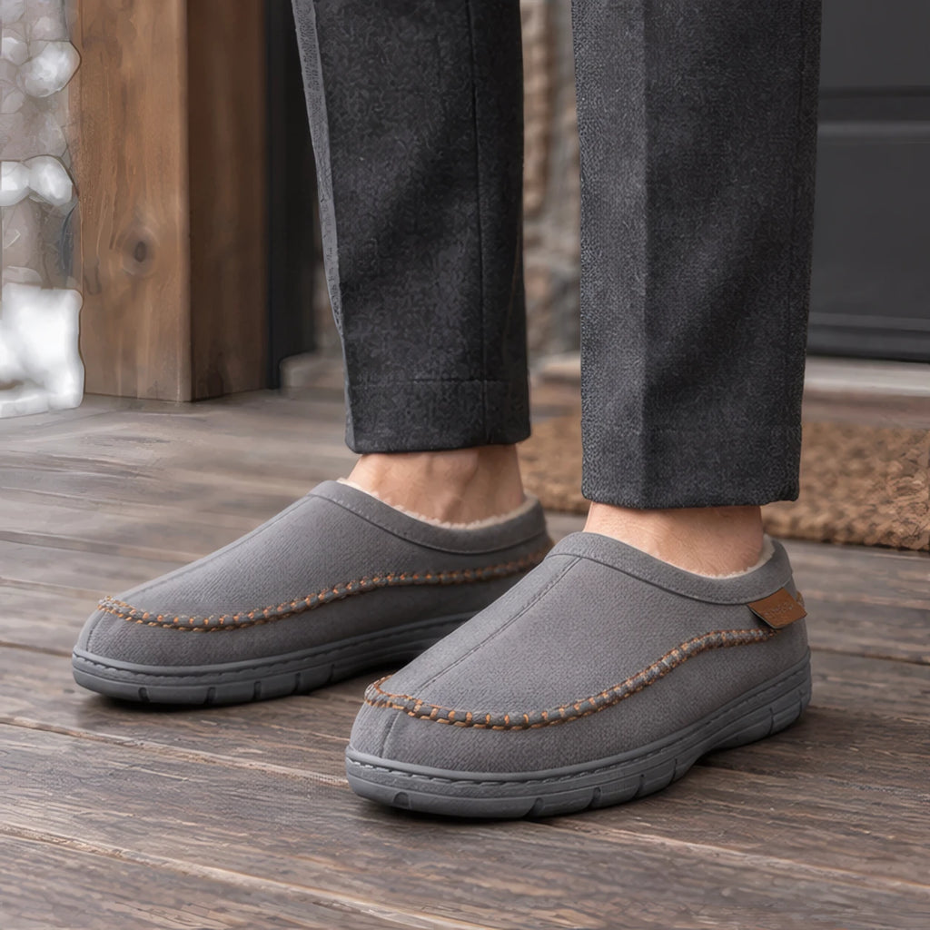 Harlan Men's Fleece Slippers - Gray - Men's Footwear > Slippers > Moccasin Slippers - Brondals - Image 1